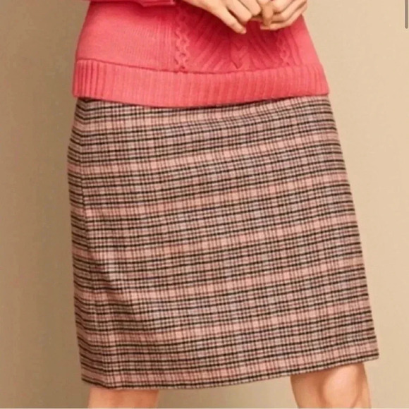 Talbots Plaid Wool A Line Skirt Lined Tan Pink Black: 2